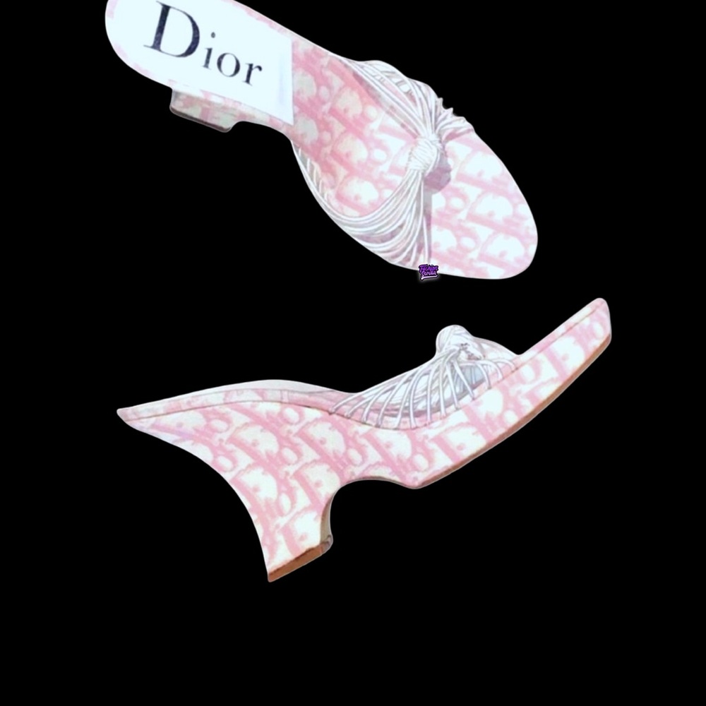 DIOR Girly Pink Monogram Logo Denim Trotter Platform Wedge Sandal Mule - Picture 15 of 15